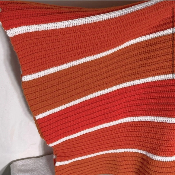Vintage Handmade  Orange Striped Crochet Knit Afghan Throw Blanket - Picture 4 of 16